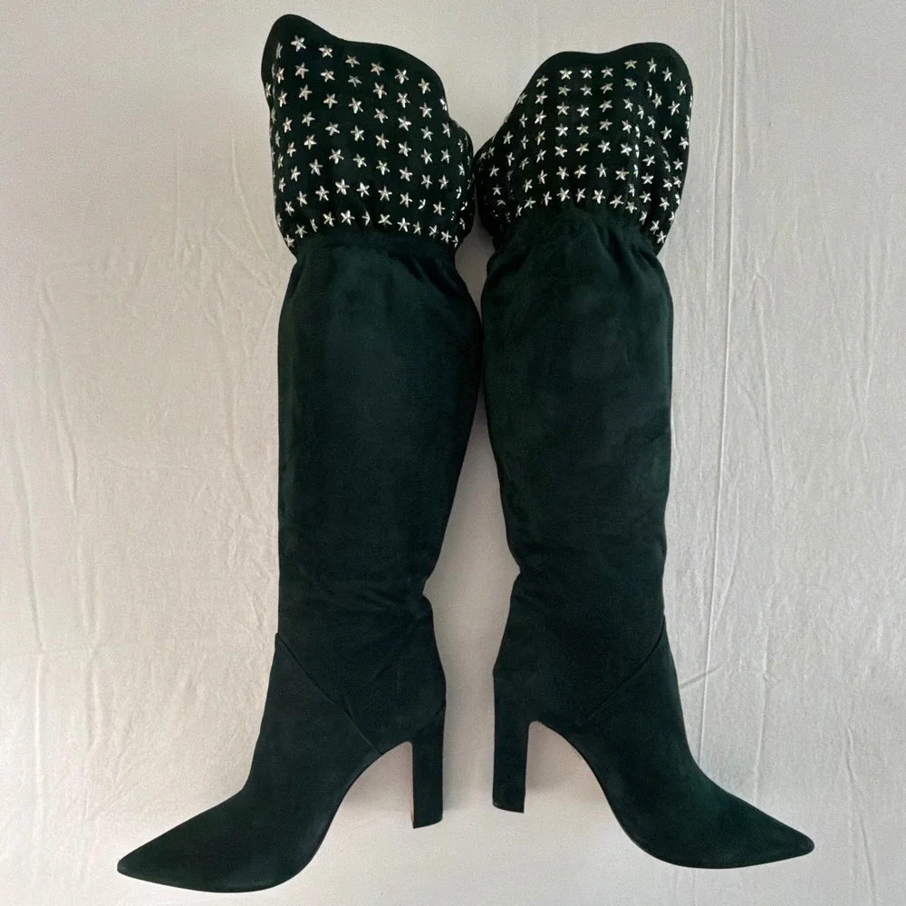 Paris Texas Green Suede Star Studded Slouchy Over The Knee Boots IT Women Sz 41